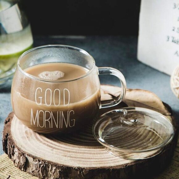 Set of 2 Glass Coffee, brekfast Mug With Handle and lid + tea strainer filter - Picture 5 of 5